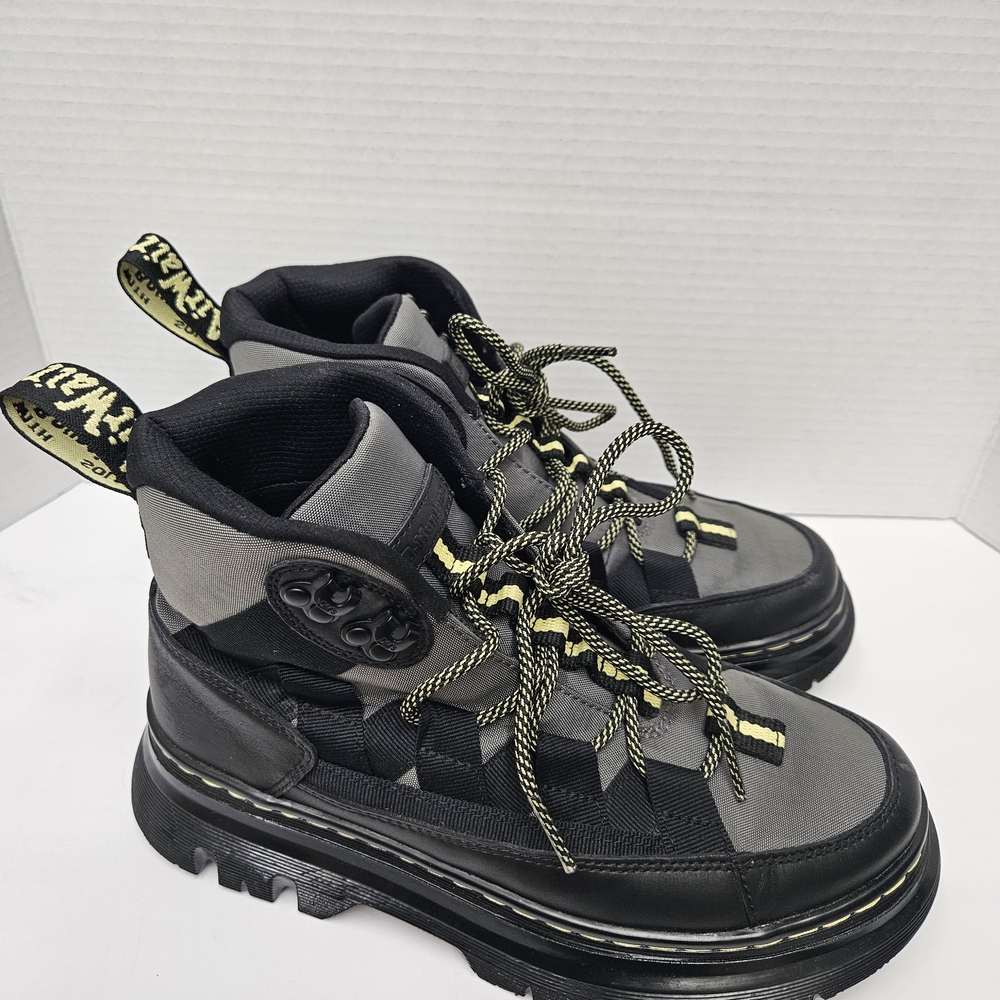Dr. Martens Black and Gray Lace-Up Trek Boots with Yellow Accents